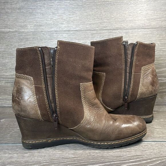 Earth Hilltopper Brown Leather Women’s Sz 8.5B Zip Braid Hidden Wedge Ankle Boot - Picture 11 of 12